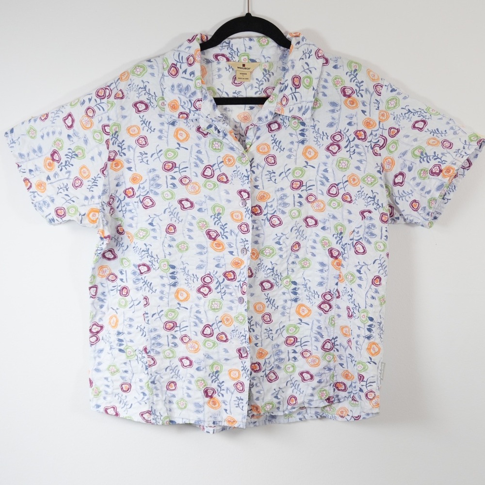 Woolrich Textured 100% Cotton Floral Button Front Shirt Cottagecore L